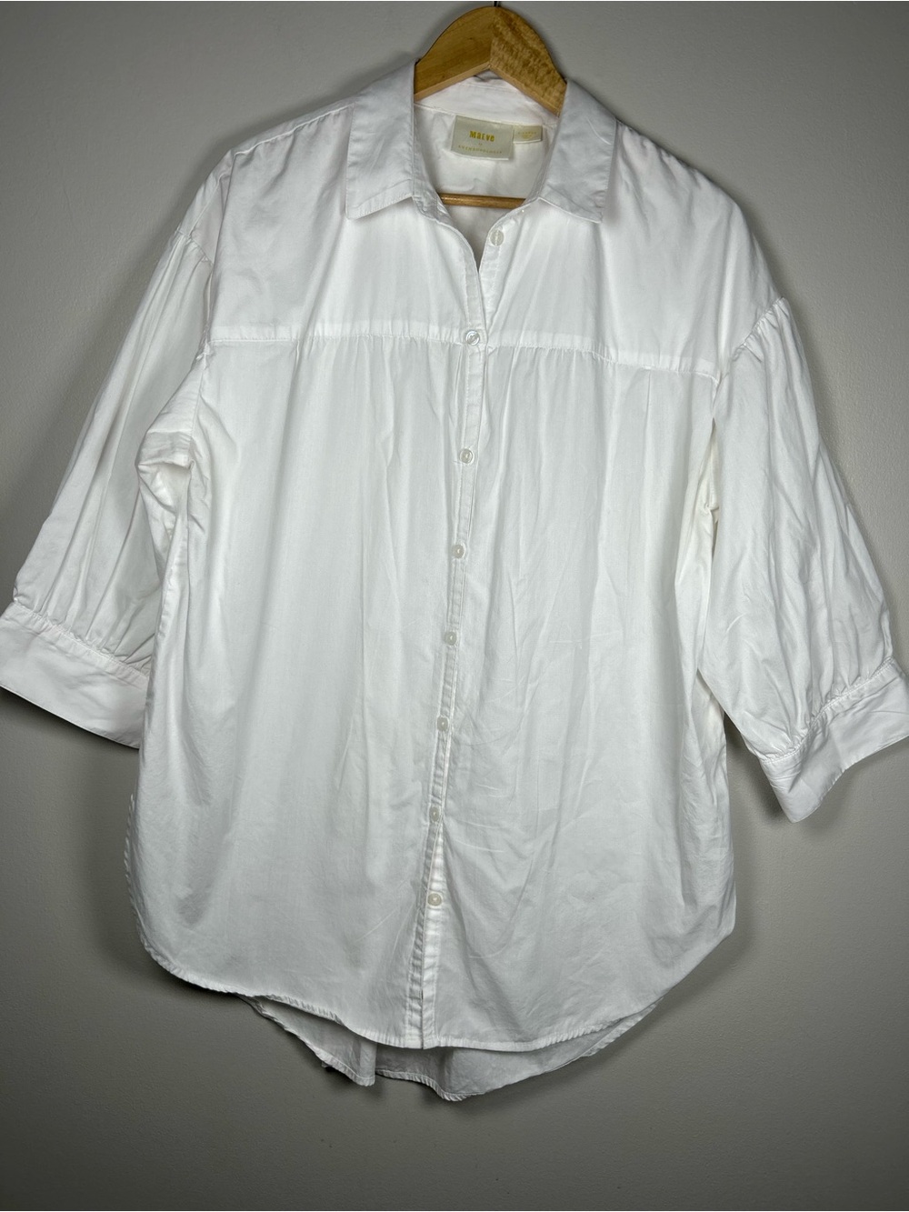 Maeve Anthropologie Poplin Puff Sleeve Button Down 100% Cotton White Shirt - Picture 2 of 15